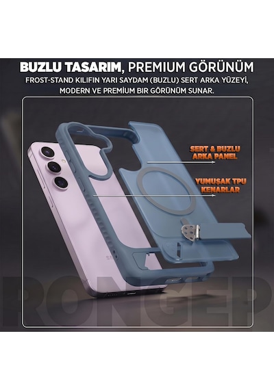 Frost-stand Samsung Galaxy S25 Fe İçin Kılıf Yatay Stantlı Manyetik Magsafe İle Uyumlu S25 Fe Koruyucu Darbeye Dayanıklı Arkası Sert Ve Yarı Saydam Samsung S25 Fe Kılıf Mavi