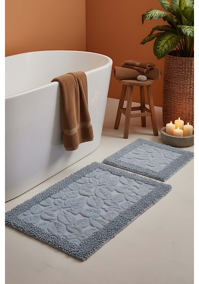 Yaprak Desenli 2 Li Banyo & Klozet Paspas Takımı Gri