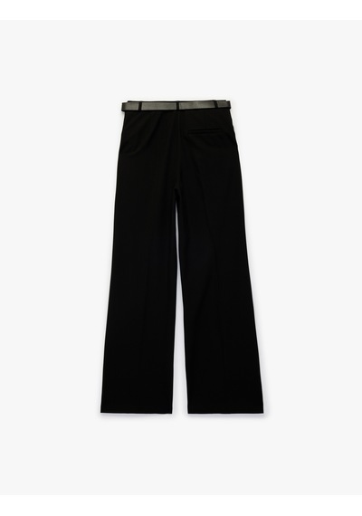 Koton Straight Fit Cepli Düz Bol Paça Kemerli Kumaş Pantolon Siyah 6sak40073ew Siyah