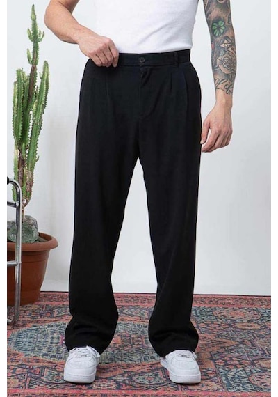 Çift Pileli Arka Beli Lastikli Geniş Paça Baggy Yazlık Kumaş Pantolon 001