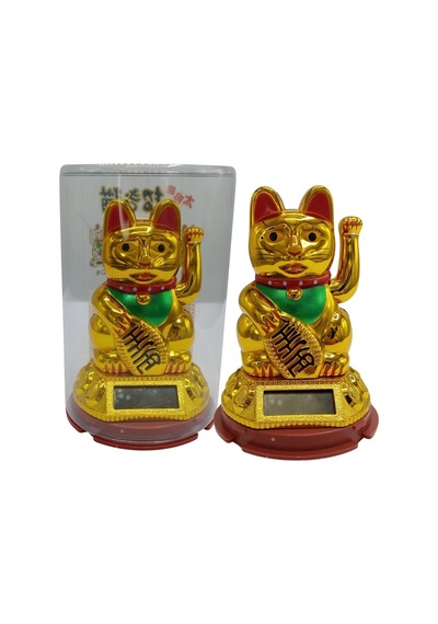 Maneki Neko El Sallayan Şans Kedisi Gold Solar Güneş Enerjili 6x10cm No7alt
