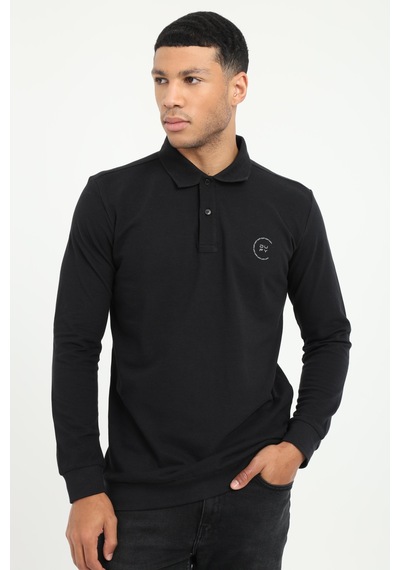Dufy Erkek Regular Fit Polo Yaka Siyah Sweatshirt-25494