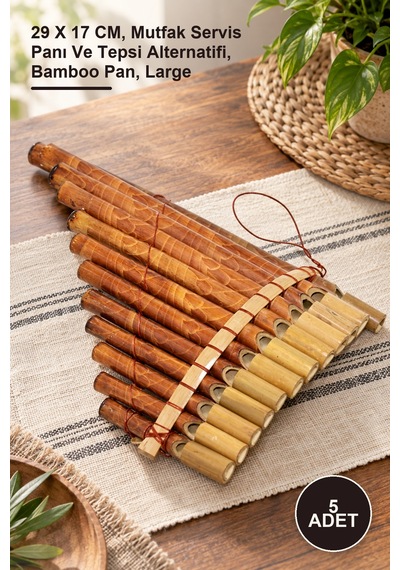 5 Adet Bambu Pan Filüt Büyük 29 X 17 Cm, Mutfak Servis Panı Ve Tepsi Alternatifi, Bamboo Pan, Large -