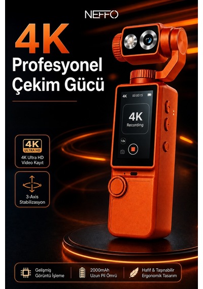 4k Hd Taşınabilir Vlog Spor Ve Aksiyon Kamerası 2.0" Döndürülebilir Ips Ekran Gimbal Kamera Turuncu