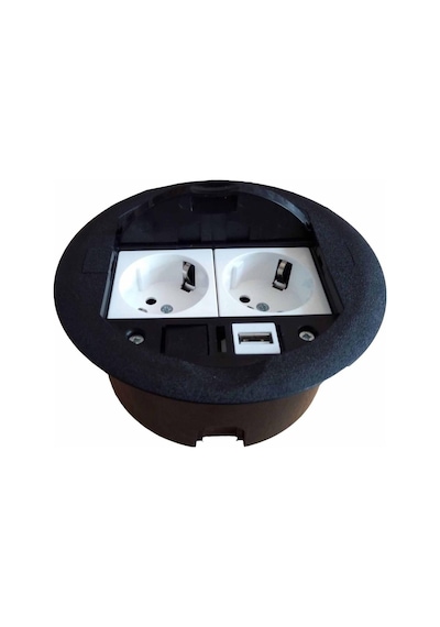 Ne-ad Masa Üstü Priz Kutusu Gömme Tip Siyah + 2 Ad. Priz + 1 Ad. Usb Geçiş