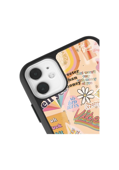Apple Uyumlu iPhone 11 Vintage Sticker Tasarımlı Glossy Telefon Kılıfı Çok Renkli