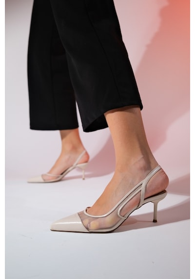 Luvishoes Ravenna Bej Kadın Sivri Burun Arkası Açık İnce Topuklu Ayakkabı Bej