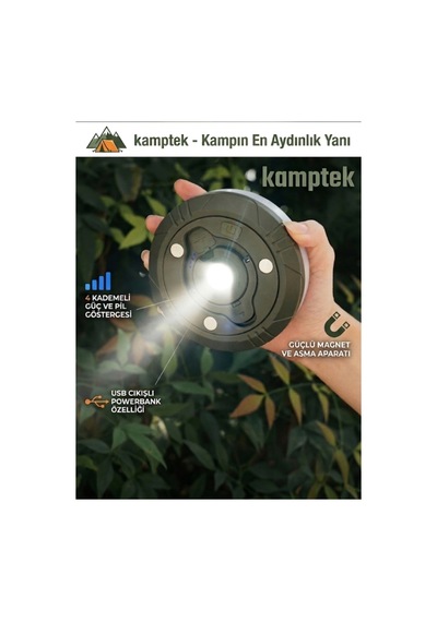 Kamptek Şarj Edilebilir Kamp Lambası - 10 Metre Peri Led Işıklı, 2000mah, 8 Modlu Taşınabilir Kamp Aydınlatması Beyaz