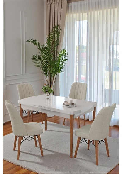 80x170cm Mutfak Masası Takımı 4 Kişilik Açılır Masa Sandalye Takımı - Beyaz Masa- Krem Çok Renkli 80x170cm Mutfak Masası Takımı 4 Kişilik Açılır Masa Sandalye Takımı - Beyaz Masa- Krem Çok Renkli