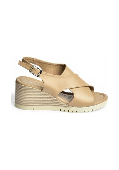 Fox Shoes Y555340503 Bej Hakiki Deri Dolgu Tabanlı Kadın Sandalet