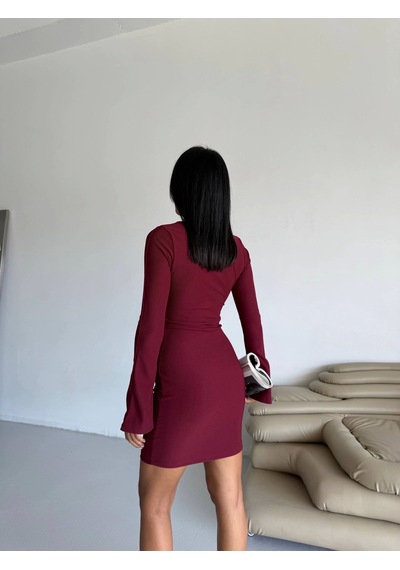 Kazax Prenses Kol Esnek Kumaş Elbise Bordo F2334 Bordo
