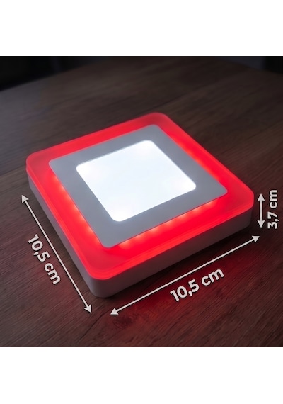 Kare Sıva Üstü Led Spot Armatür 6 Watt Çift Renk Üç Kademe Kırmızı Beyaz Gece Lambası