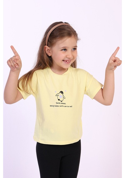 Toontoy Kids Toontoy Kız Çocuk Penguen Yazı Baskılı Tişört Açık Lila