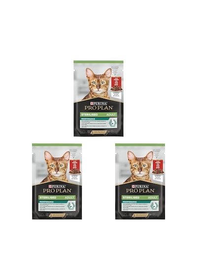 Pro Plan Sterilised Pouch Sığır Etli Kısır Kedi Yaş Maması, 85gr Tekli 3 Paketi
