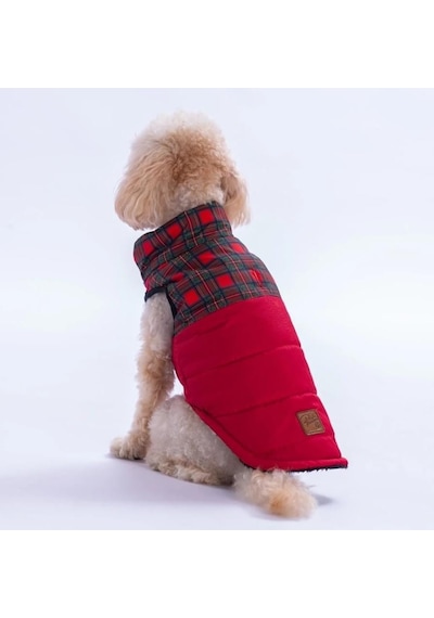Pawstar Kırmızı Elgin Paws Su İtici Küçük Irk Köpek Puf Yelek Yağmurluk