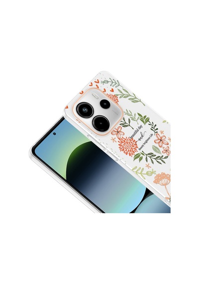 Xiaomi Redmi Note 14 4g Kılıf Çiçek Ve Fiyonk Desenli Kamera Yükseltili Mobilefix Premium Mavi