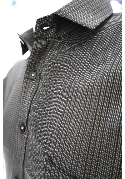 Elitpark Midnight Texture Desenli Pamuklu Cepli Erkek Gömlek Siyah