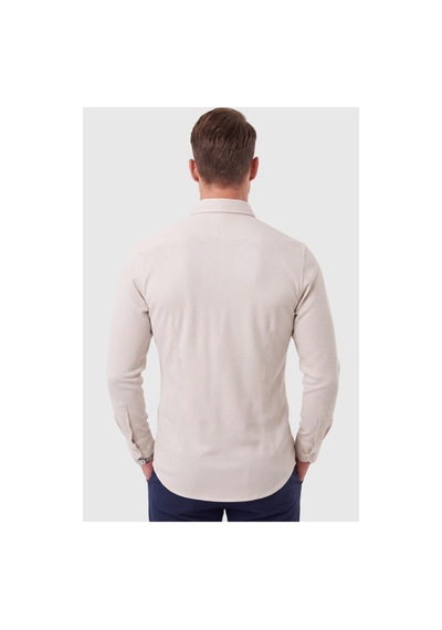 Deepsea Erkek %97 Pamuk Slim Fit Dar Kesim Petek Dokulu Likralı Örme Bej Gömlek 2600707