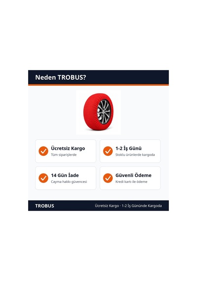 Trobus Kar Çorabı Anti Patinaj Lastik Kılıfı Oto Kırmızı S Grup 2