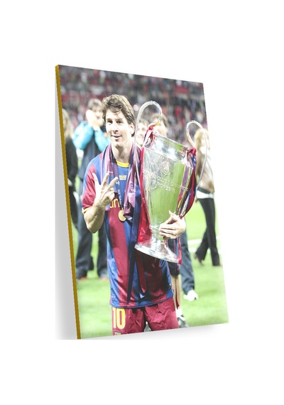 Cakasepetim Barcelona Formalı Messi Ve Şampiyonluk Kupası Ahşap Mdf Tablo