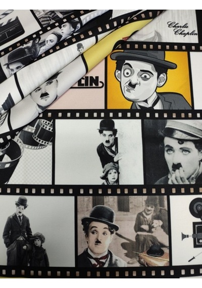 Film Şeridi Içende Charlie Chaplin Desenli Kumaş
