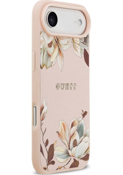 Apple Uyumlu iPhone 17 Air Kılıf Guess Lisanslı M-safeli Taneli Çiçek Tasarımlı Metal Yazı Logolu Pembe Pembe
