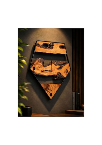 Doğal Zeytin Ahşap Duvar Saati 47x62 Cm El Yapımı Dekoratif Modern Duvar Saati Geometrik Metal Çerçeveli Şık Tasarım Kahverengi Doğal Zeytin Ahşap Duvar Saati 47x62 Cm El Yapımı Dekoratif Modern Duvar Saati Geometrik Metal Çerçeveli Şık Tasarım Kahverengi