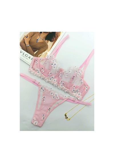 La Linaa Romaşkaa Pembe Çiçek Desenli Tanga Külotlu Sütyen Takım Pembe - 680498110 Pembe