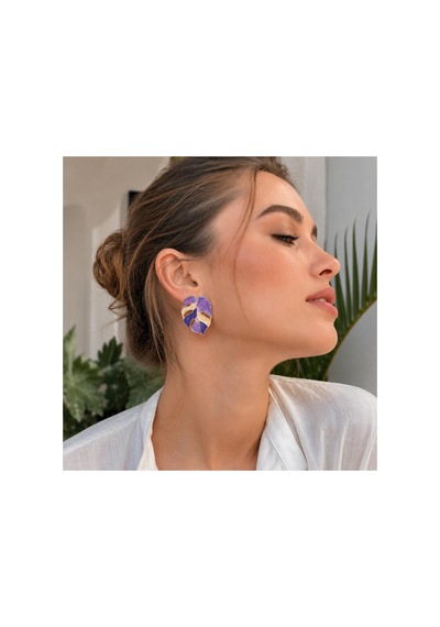 Mor Krem Yaprak Formlu Kadın Küpe Gold Detaylı Renkli Küpe Mor - 886835911 Mor - 886835911 Mor