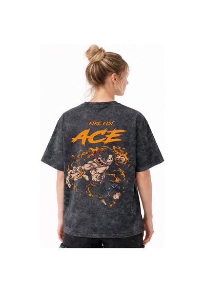 One Piece Fire Fist Ace Portgas D. Ace Anime Baskılı Unisex Overs Siyah