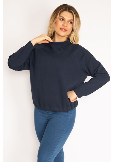 Şans Kadın Lacivert Reglan Kol Etek Ucu Kuşgözü Bağcıklı Sweatshirt 65n35182-lacivert Lacivert