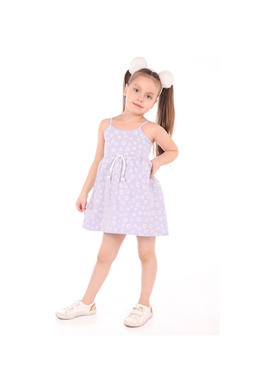 Toontoy Kız Çocuk Komple Baskılı Elbise Mavi