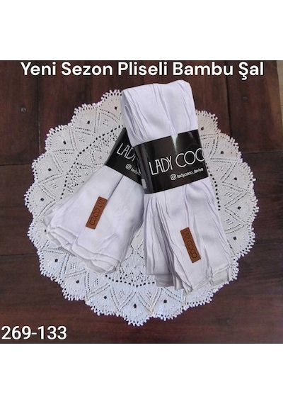 Lady Coco Pliseli Bambu Şal 269-133 Beyaz Çok Renkli