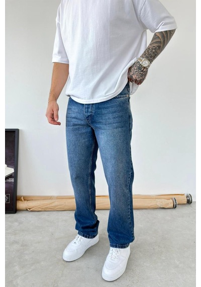 Dokulu Mavi Soft Degrade Baggy Pantolon