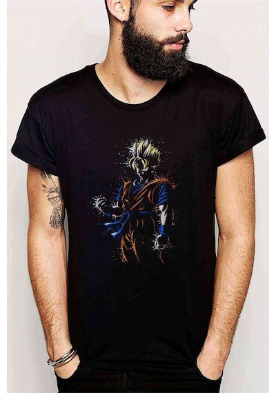 Anime Dragon Ball Baskılı Siyah Erkek Tshirt (528790005)