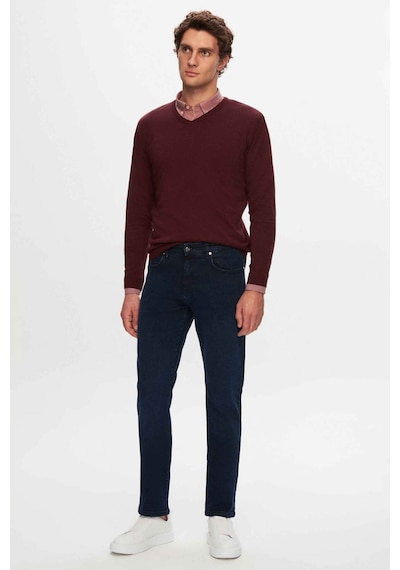D's Damat Ds Damat Regular Fit Bordo Düz V Yaka Triko Kazak 5HF06ORT12003 Bordo