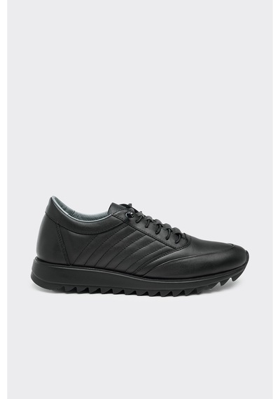 Derinet Hakiki Deri Comfort Erkek Sneaker Siyah Siyah