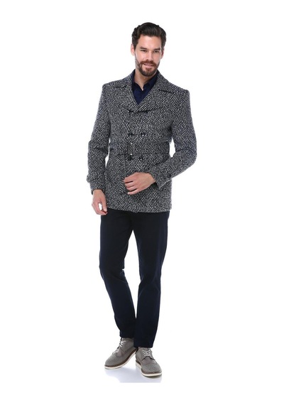 K7539 Dewberry Slım-fıt Erkek Kaban-desenli Lacivert 2 Desenli Lacivert 2
