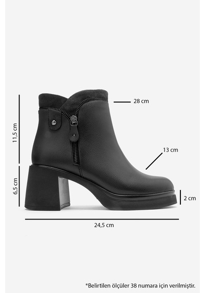 Luvi Shoes Raphael Siyah Cilt Kalın Topuklu Kadın Bot
