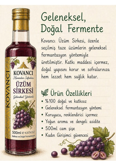 Üzüm Sirkesi 500 Ml %100 Doğal Fermente Katkısız Geleneksel Sirke