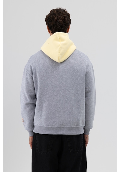 Vamos Çift Renk Baskılı Oversize Sweatshirt V70-92 Gri Melanj