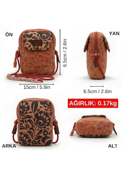 Cappadocia Vintage Kadın Çiçek Desenli Omuz Çantası - Bohem Tarz Mini El Ve Telefon Çantası Kırmızı