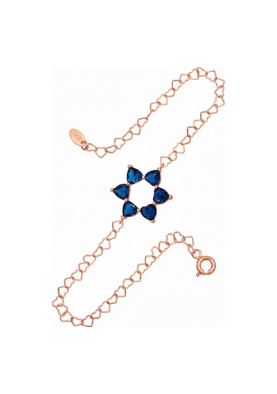 Aşkın Fısıltısı Safir Kalp Taşlı Bileklik 925 Ayar Gümüş Kalp Zincir 20 Cm Rose Gold