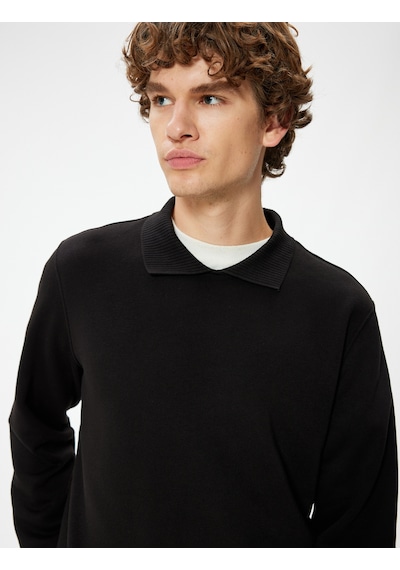 Koton Polo Yaka Sweatshirt Uzun Kollu Şardonlu Pamuk Karışımlı Siyah 5wam70030mk Siyah Koton Polo Yaka Sweatshirt Uzun Kollu Şardonlu Pamuk Karışımlı Siyah 5wam70030mk Siyah