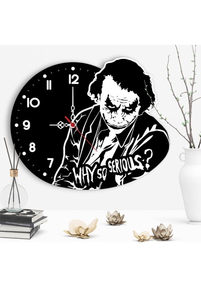 Dekoratif Joker Tasarımlı Ahşap Duvar Saati - 1 Çok Renkli