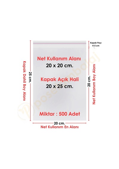 20x20+5 Cm. 20x25 500 Adet Şeffaf Bantlı Yapışkanlı Opp Poşet