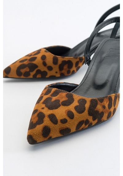Luvishoes Over Siyah Sarı Desenli Kadın Topuklu Ayakkabı Sarı - Siyah