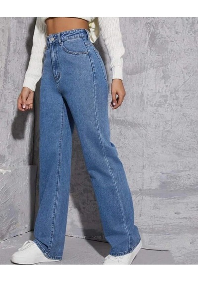 2020 Kadın Likrasız Palazzo Jeans Kot Denim Pantolon Açık Mavi