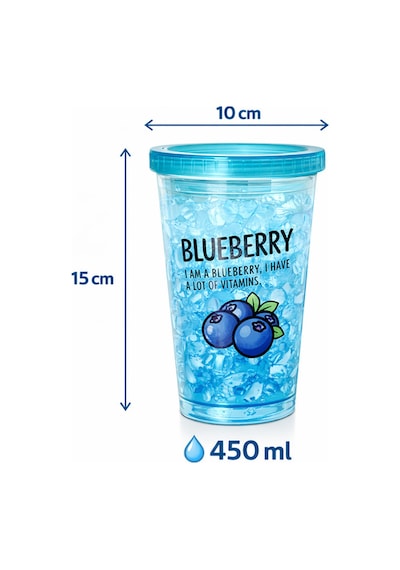 Buzlu Kırık Cam Görünümlü Smoothie Bardağı,450ml,sızdırmaz Kapaklı Soğuk İçecek Bardağı,bpa İçermez Mavi