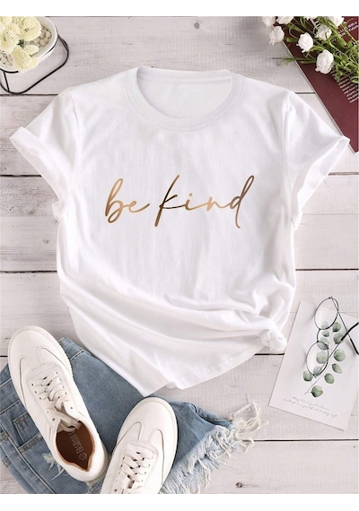 Flood Of Style Unisex Beyaz Be Kind Baskılı Oversize